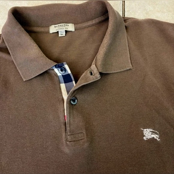 Burberry London Men's X L Brown Polo Shirt with Check Detail - Picture 2 of 6